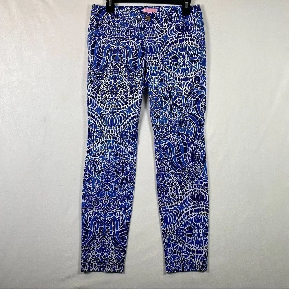 Lilly Pulitzer Kelly Skinny Pants in Bright Navy Taverna Tile Allover Size 2